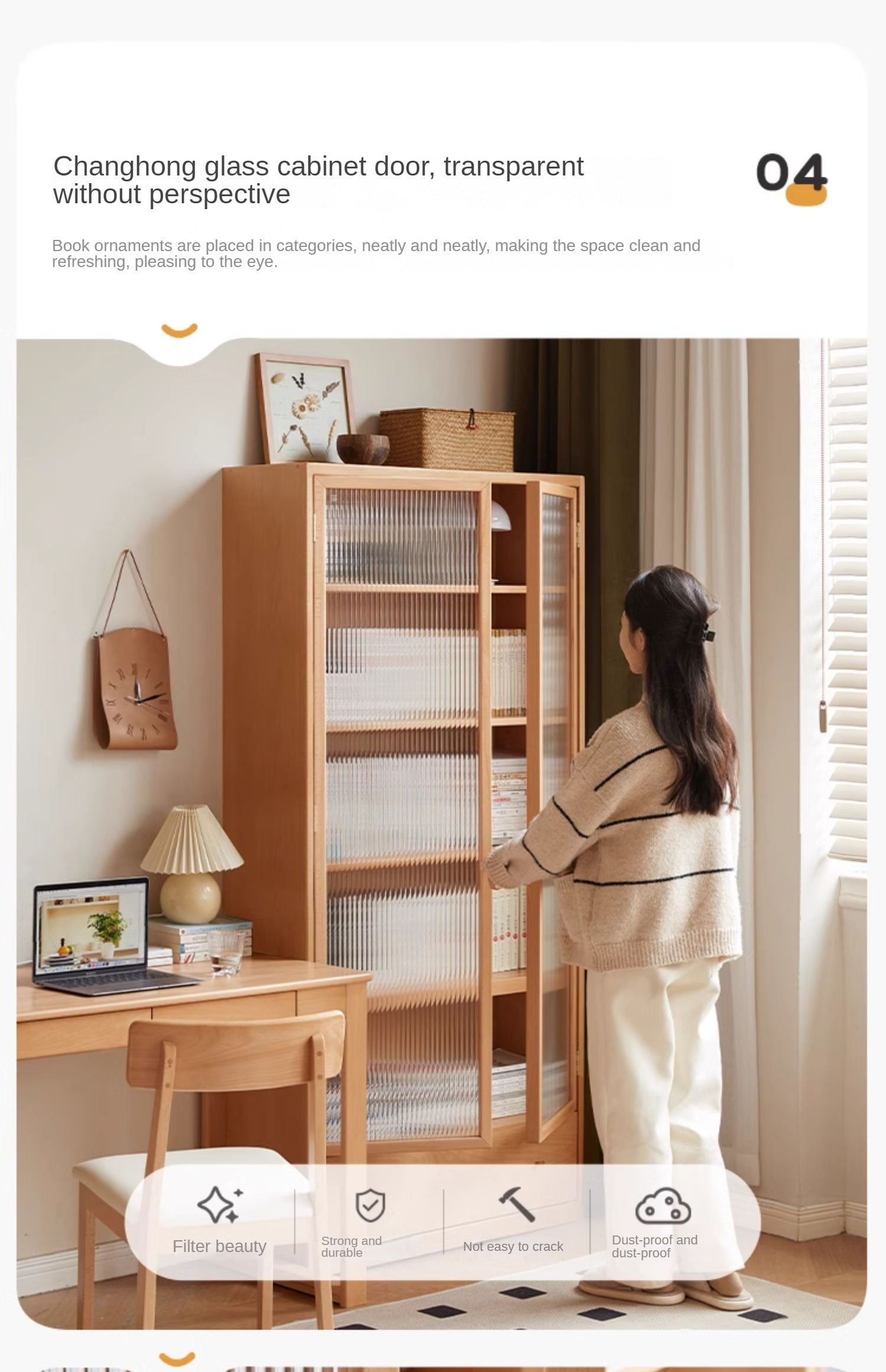 Beech European Solid Wood Bookshelf, Glass Door Storage Display Cabinet