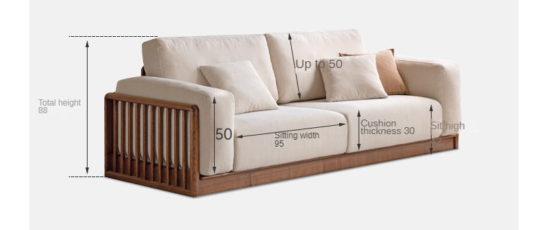 Ash Solid Wood Floor Fabric Tofu Block Sofa.