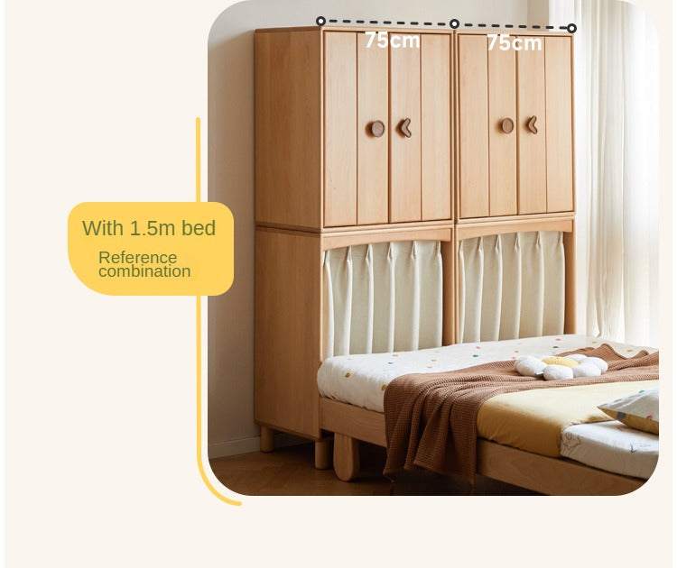 Beech, Rubber Solid Wood Children's Wardrobe,Combination Storage Cabinet