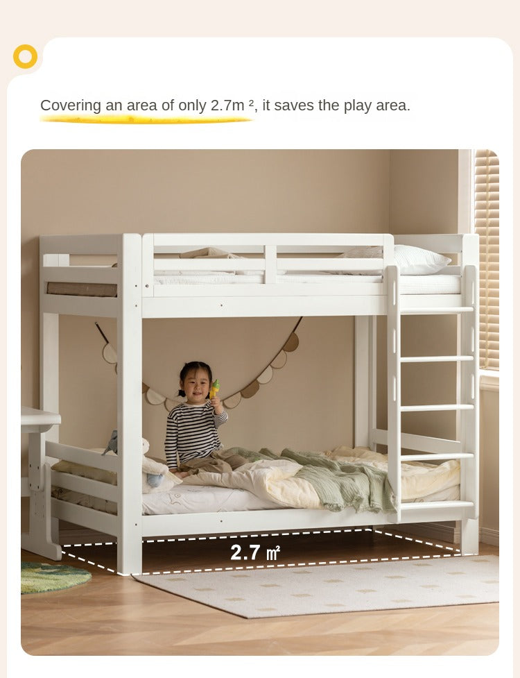 Rubber wood, Beech Solid Wood Children's Bunk Bed Cream Style White.