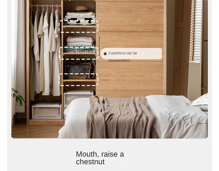 Oak, Pine Solid Wood Sliding Door Wardrobe.