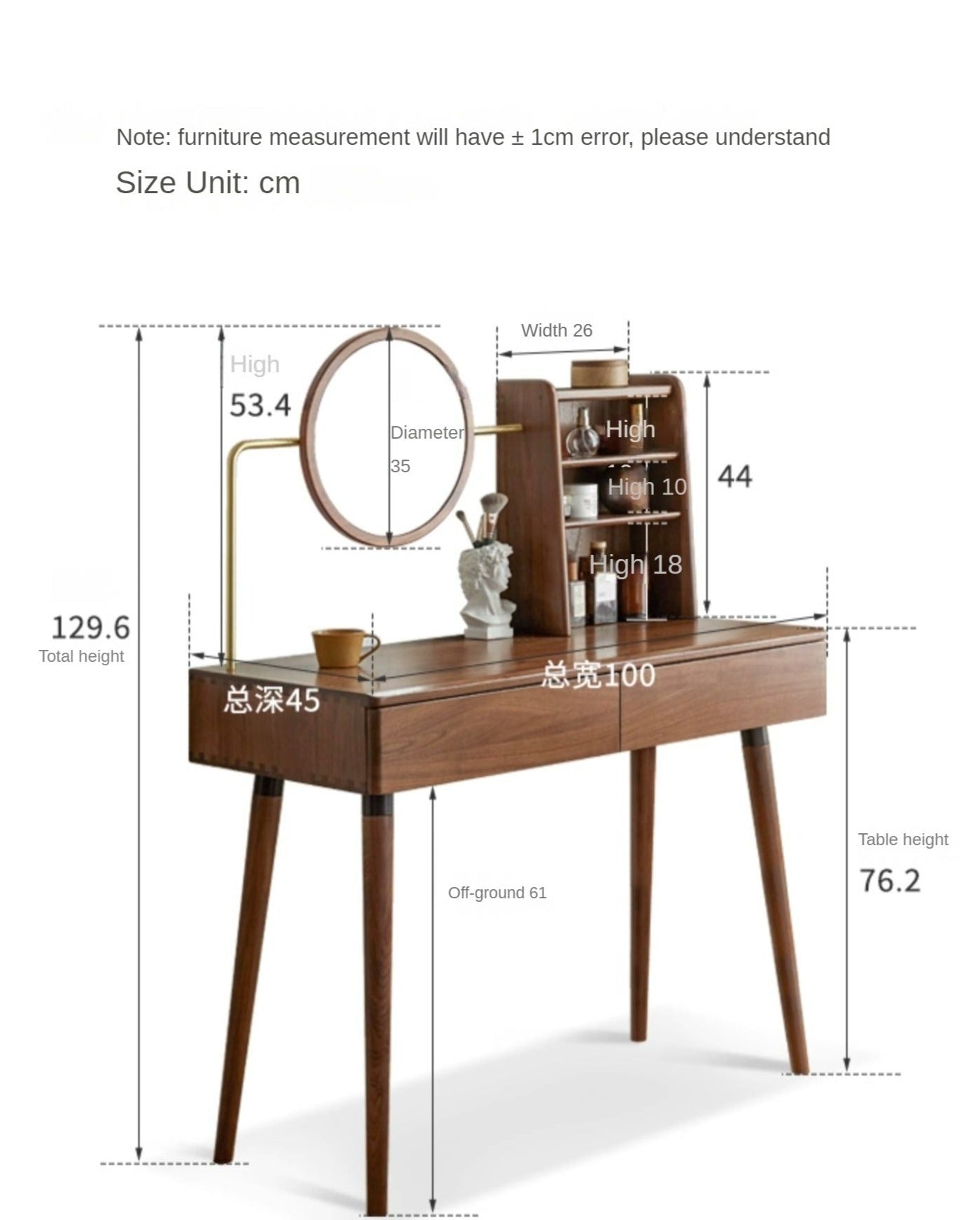 Black Walnut Solid Wood Mirror Dressing Table"