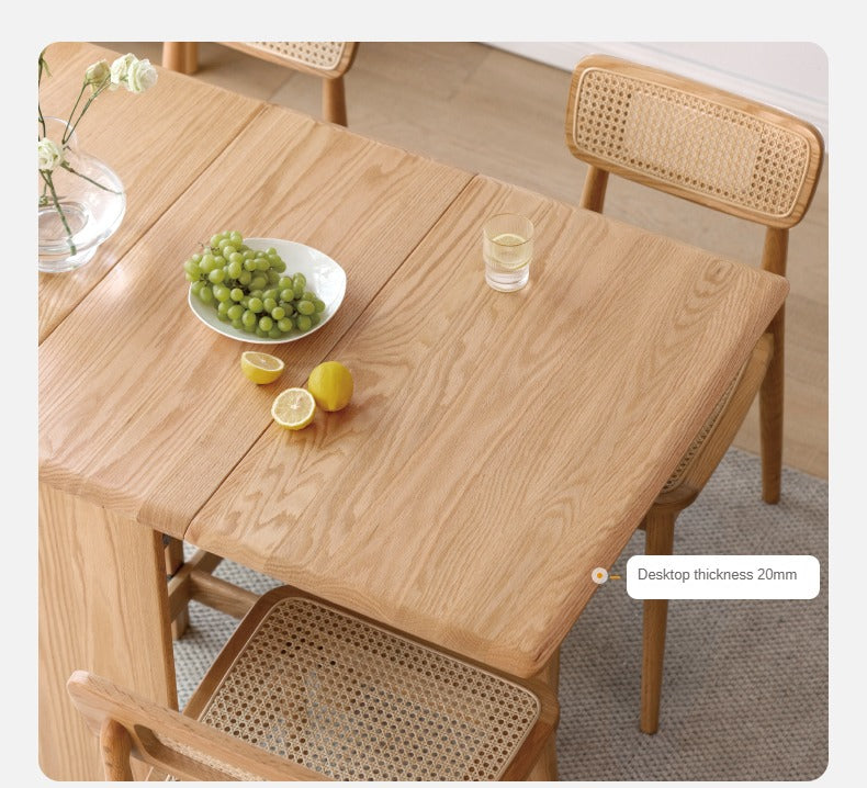Oak Solid Wood Folding Table, Retractable Dining Table