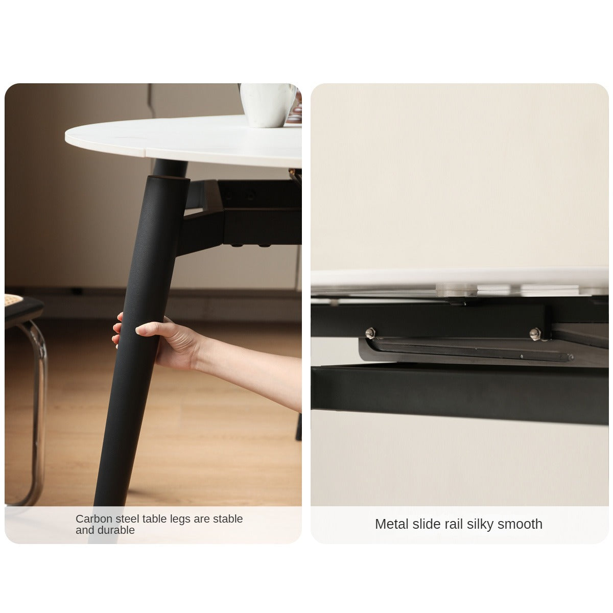 Folding Rock Table Metal Legs Light Luxury Round Dining Table
