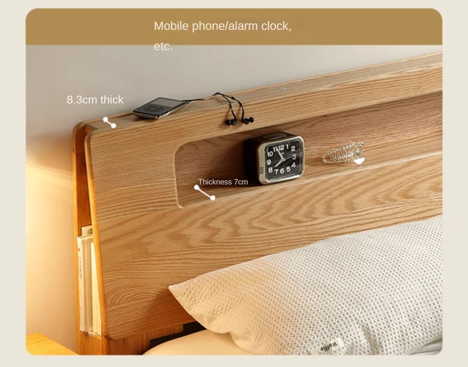 Oak, Beech Solid Wood With Light And Bookshelf Bed