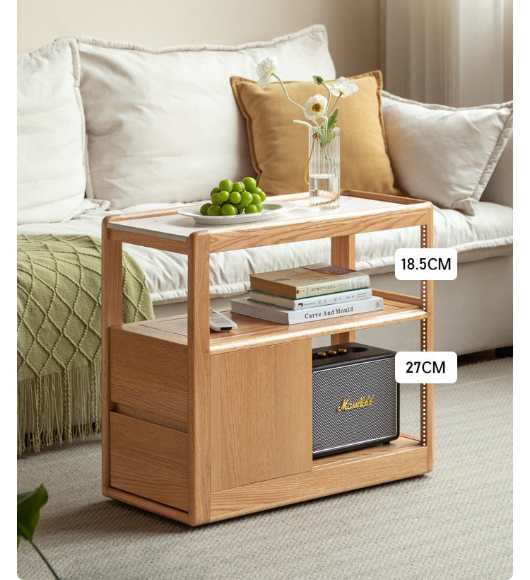 Solid Wood Rock Plate Side Table Movable