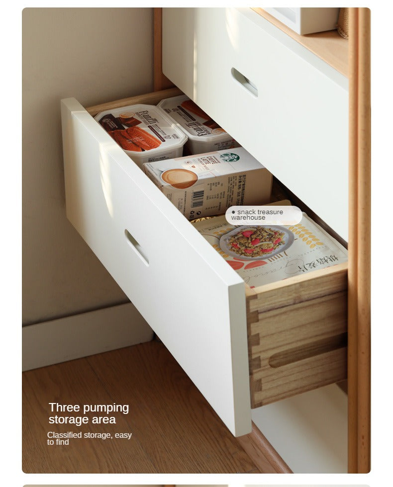 European Beech, Oak Solid Wood Floor-Standing Bookshelf with Glass Door Display