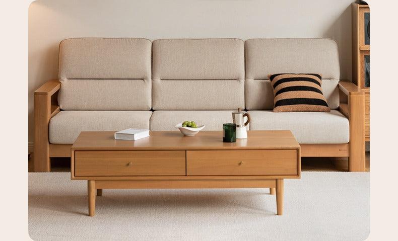 Poplar Solid Wood Sofa Modern Simple High Back Fabric Sofa