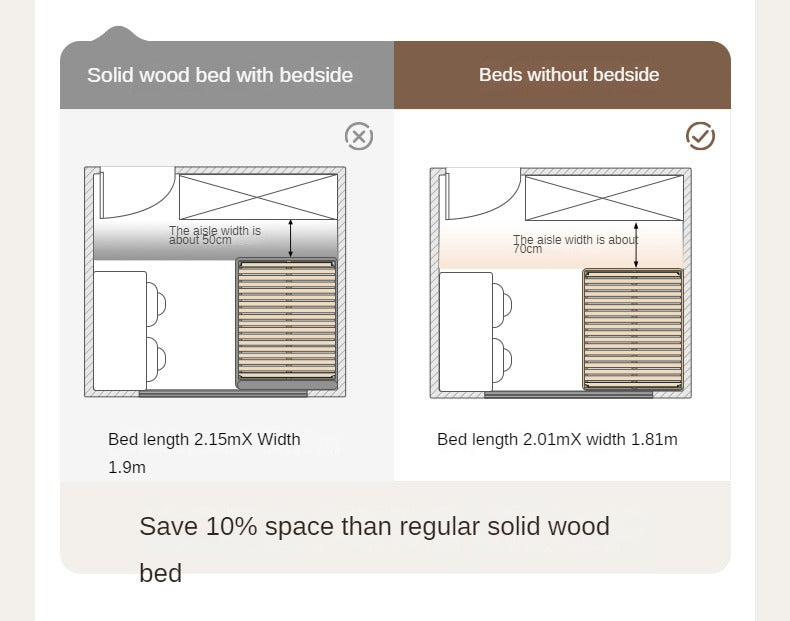 Black Walnut, Oak Solid Wood platform bed, headboard-free Suspended Bed