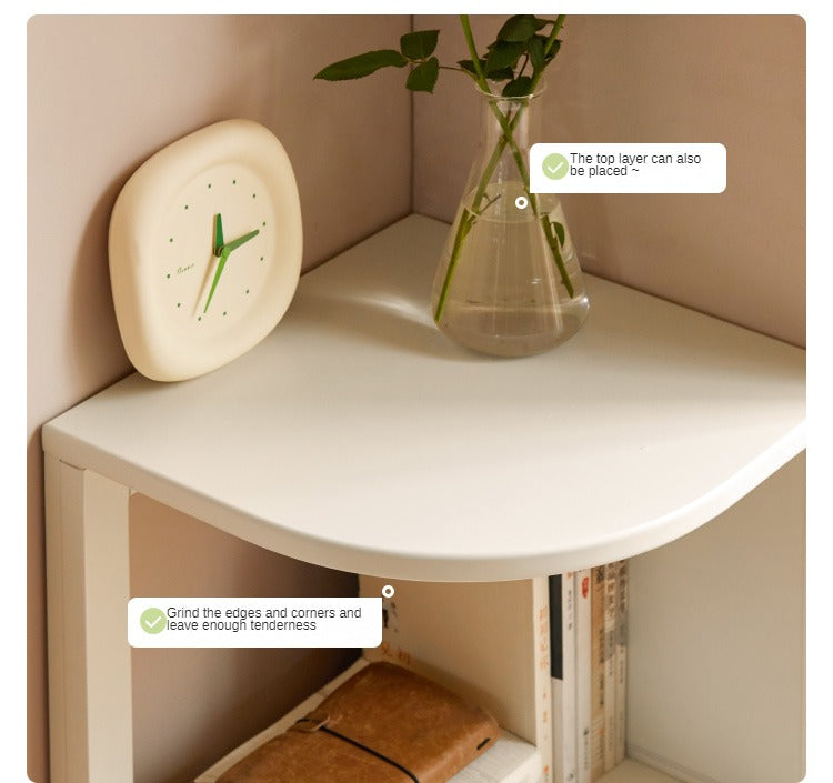 Poplar Solid Wood Corner Bookshelf, Floor-standing Storage Rack Cream Style