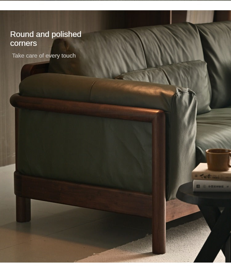 Black Walnut Solid Wood Leather Sofa Modern,
