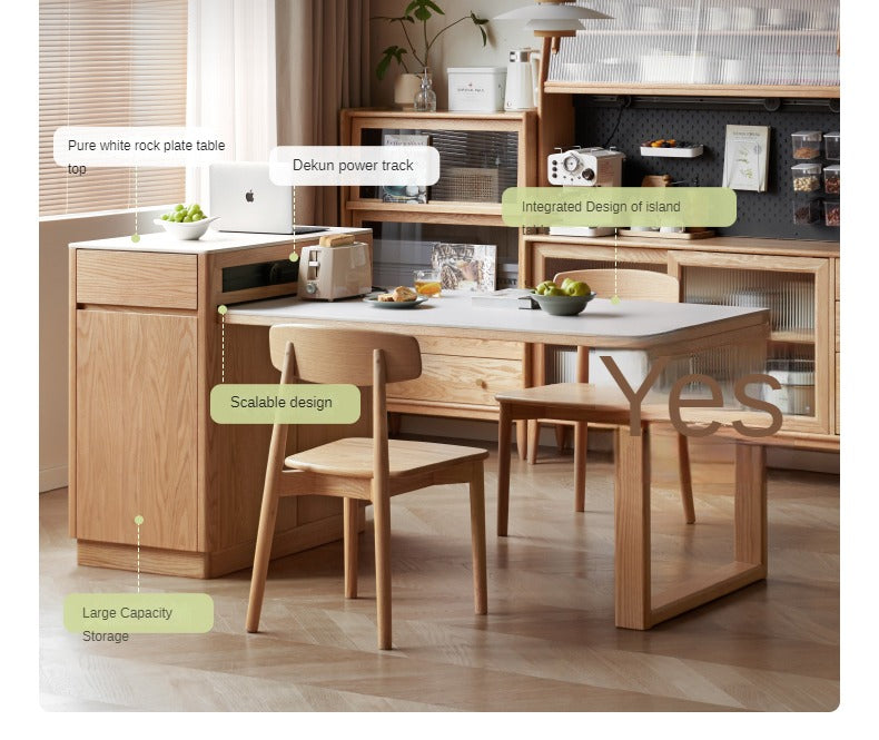 Oak Solid Wood Telescopic Island Rock Plate Dining Table