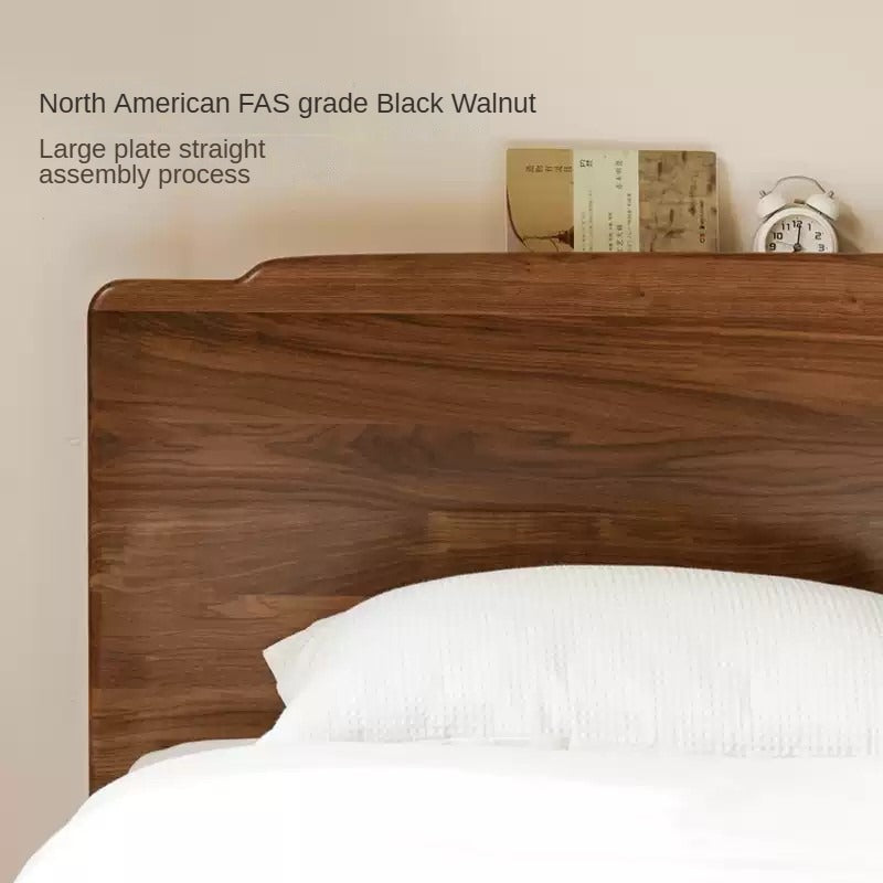 Black Walnut, Ash Solid Wood Big Bed with Light