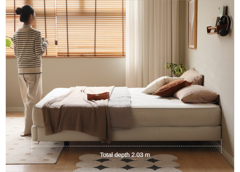 Leather platform bed, headboard-free floating bed cream style