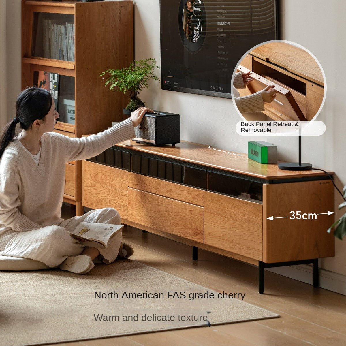 Cherry Solid Wood TV Cabinet Modern Simple))