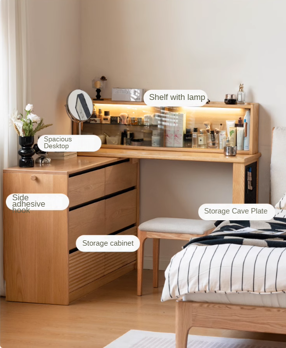 Oak, Ash Solid Wood Modern Telescopic Vanity Table.