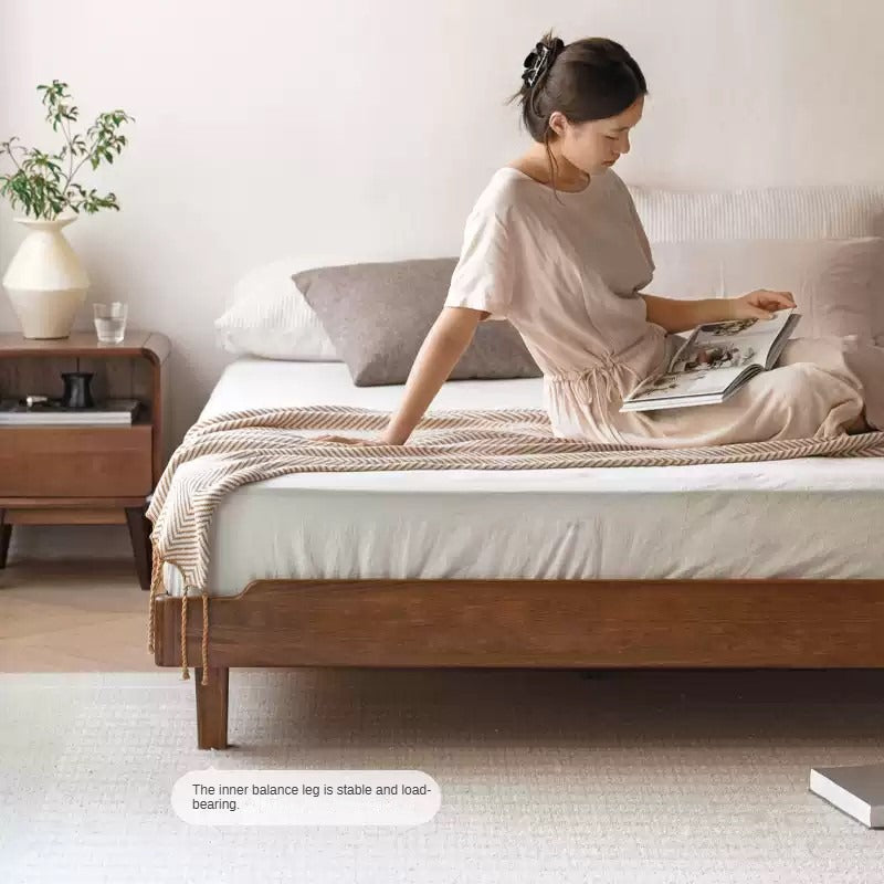Black Walnut, Ash Solid Wood Platform Bed for Thick Mattress with Headboard-Free Design