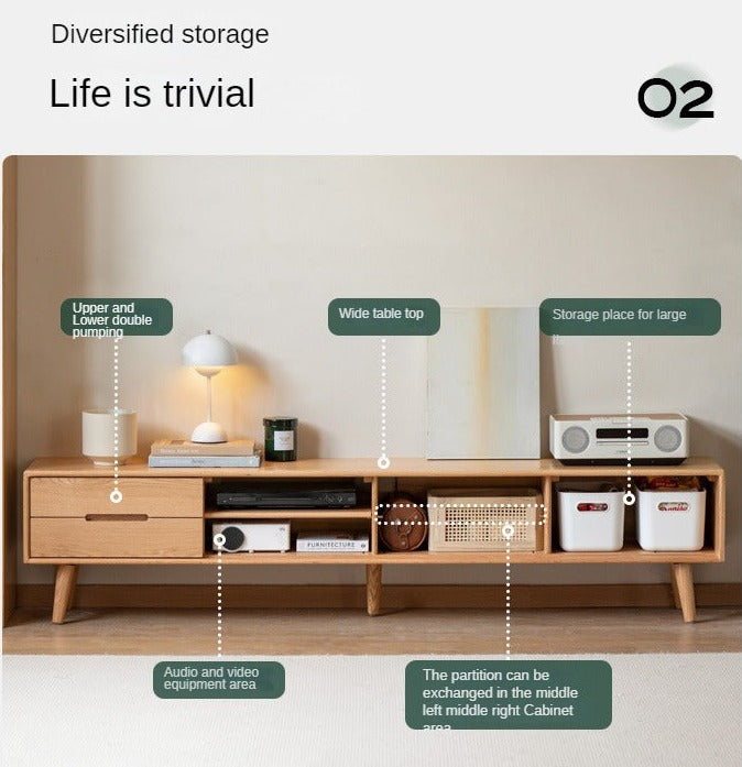 Oak Solid Wood TV Stand Sliding Doors: