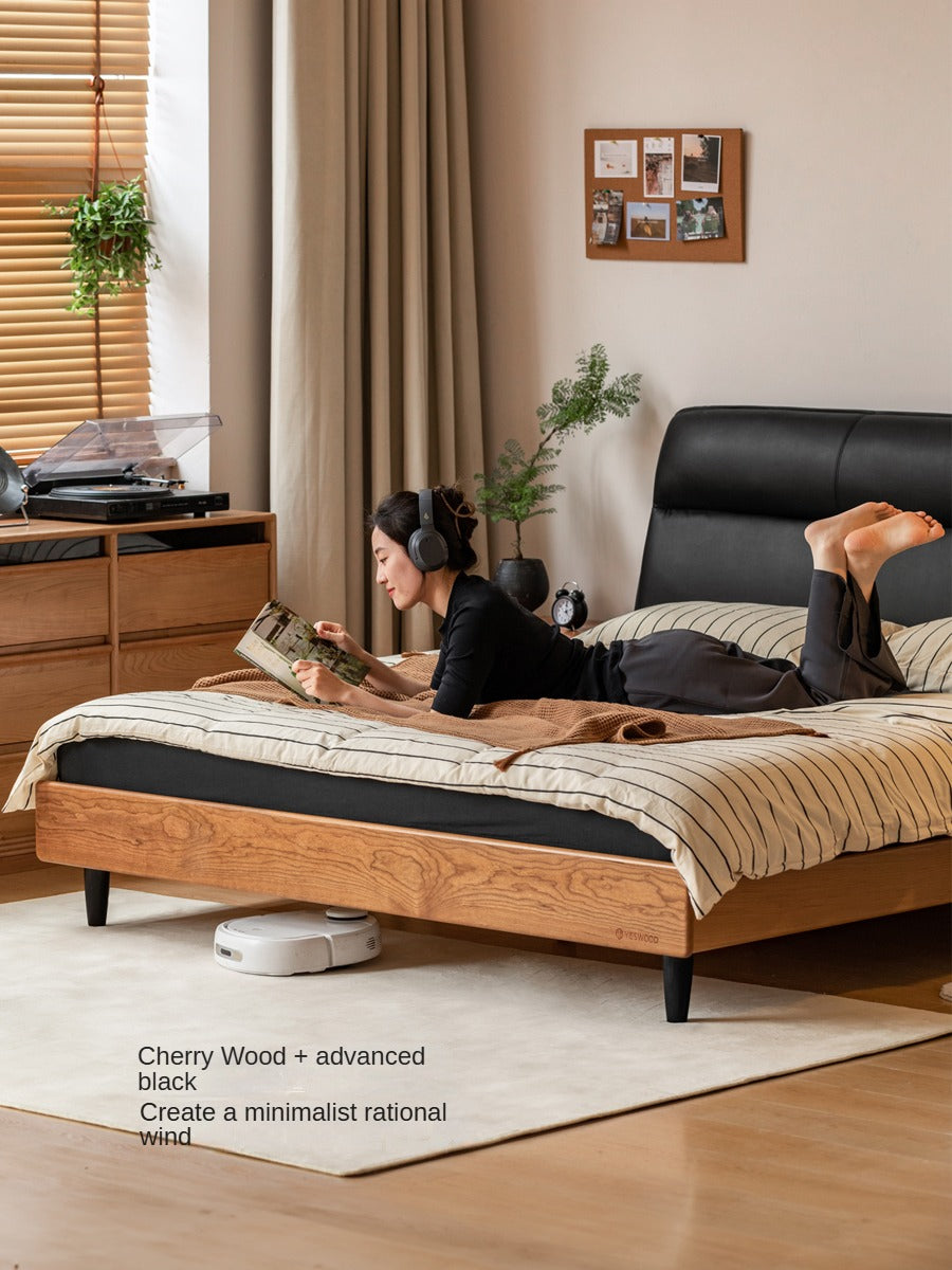Cherry Solid Wood Suspended Leather Soft Bed Light Luxury.