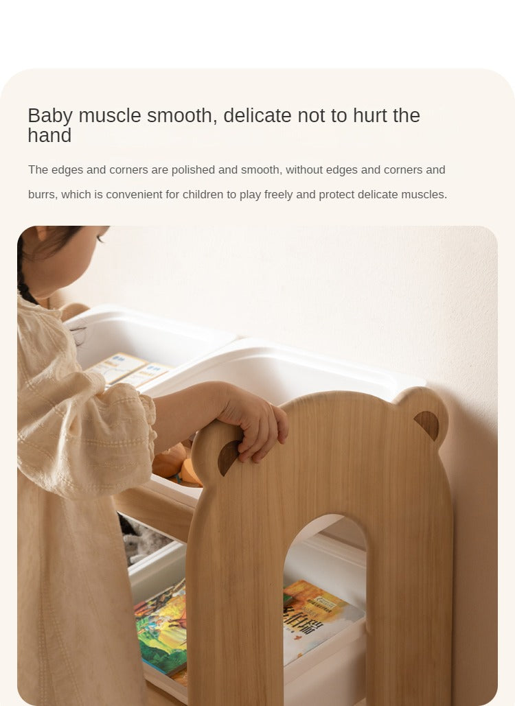 Poplar Solid Wood Children's Floor-standing Multi-layer Storage Rack.