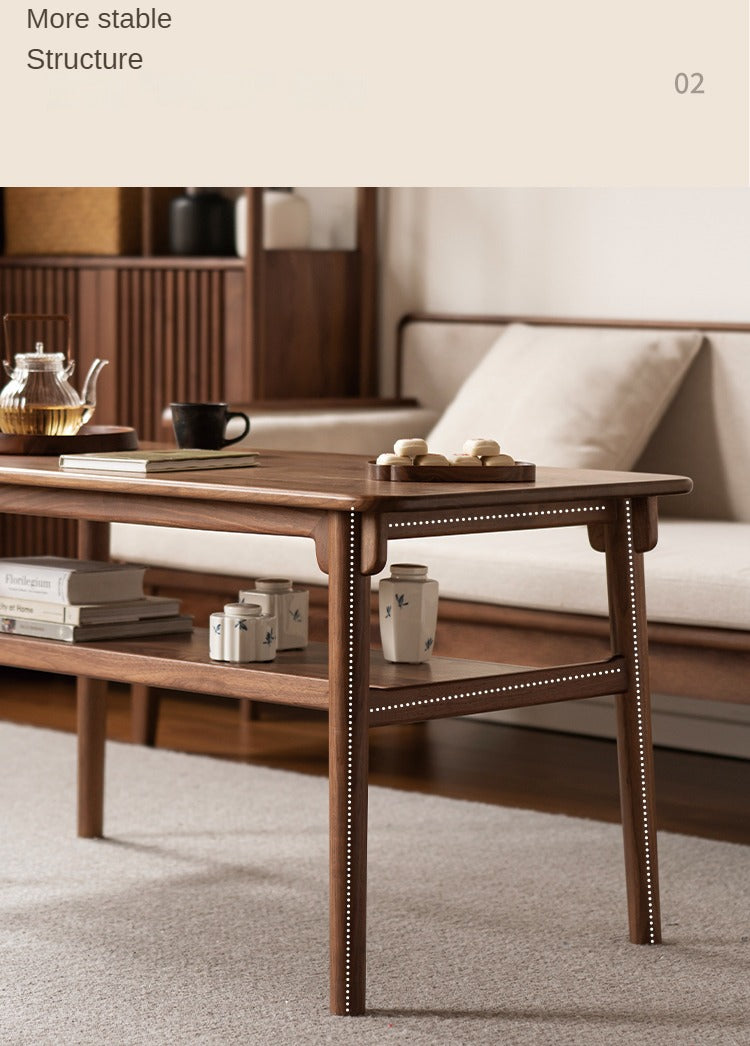 Ash, Black Walnut Solid Wood Double-Layer Coffee Table