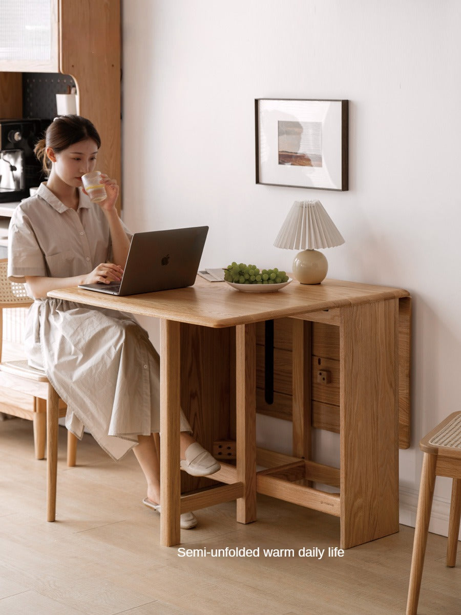 Oak Solid Wood Retractable Dining Table