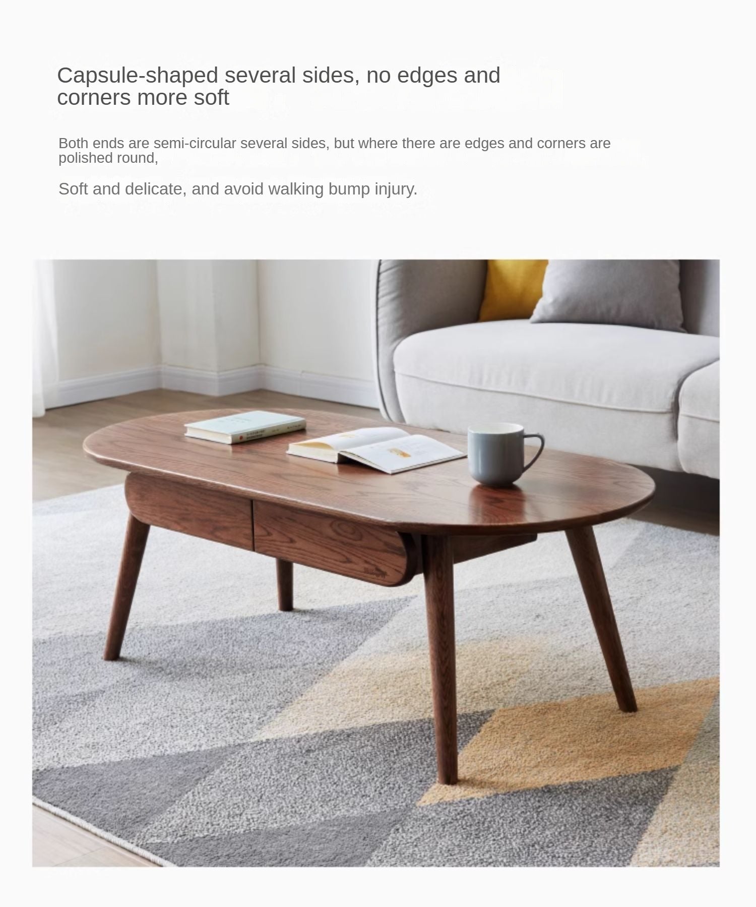Oak, Rubber Solid Wood Coffee Table