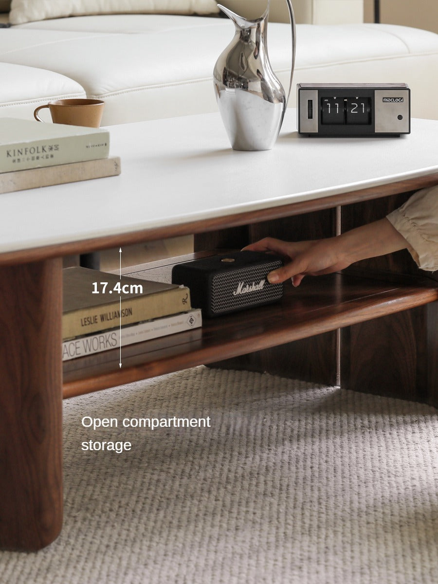 Rubber, Black Walnut, Сherry Solid Wood Rock Plate Coffee Table