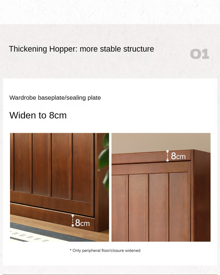 Poplar Solid Wood Wardrobe Retro Sliding Door Wardrobe.