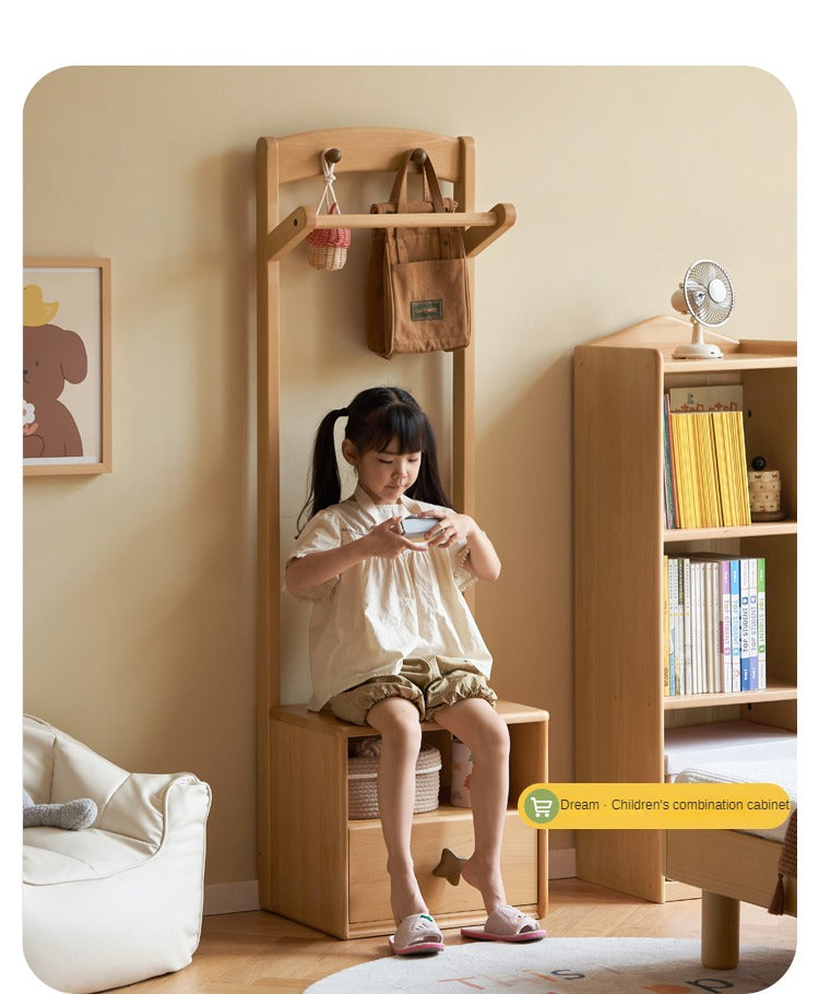 Beech Solid Wood Children's Clothes Rack, Nightstand