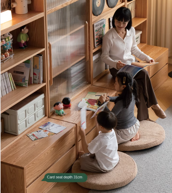 Ash, Oak Solid Wood Modern Combination Bookcase Integrated Card Seat