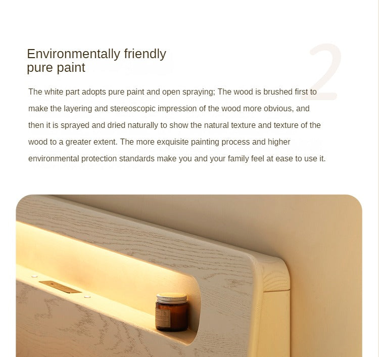 Oak Solid Wood Bed Cream Suspension Bed Luminous