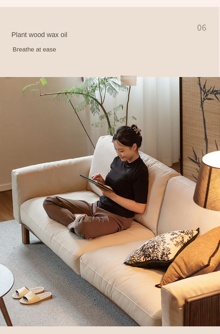 Black Walnut, Ash Solid Wood Leather High Back Sofa,