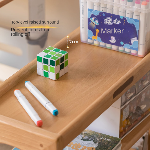 Beech Solid Wood Children's Under-Table Bookshelf with Wheels