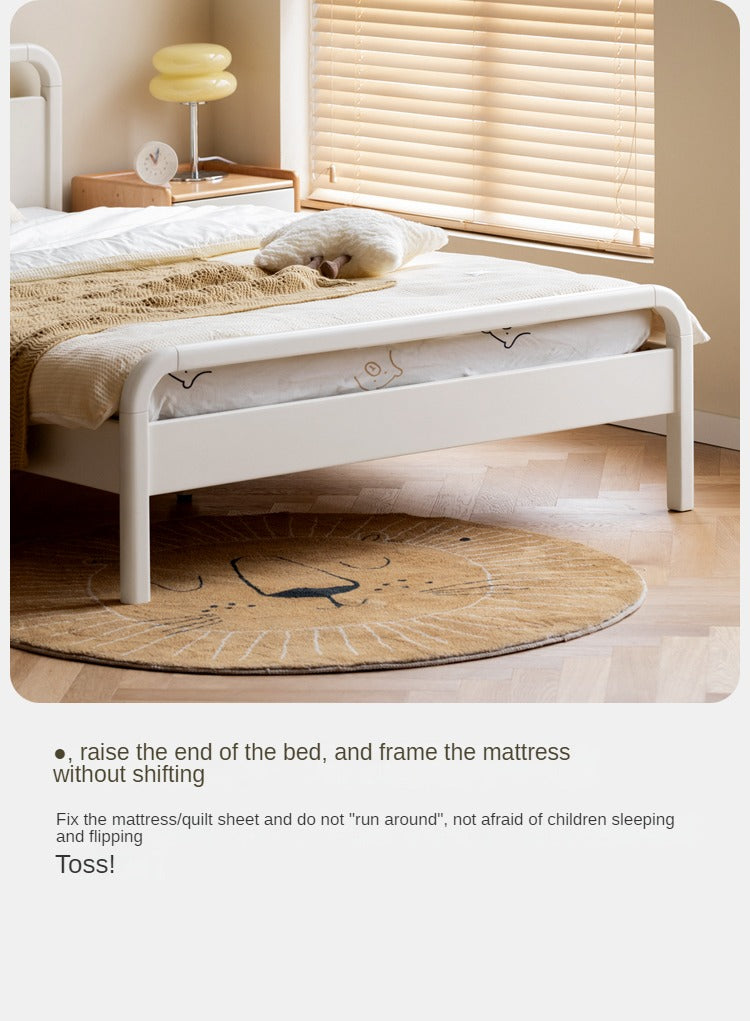 Rubber wood, Poplar Solid Wood Children's Bed Cream Soft Bag Headboard<