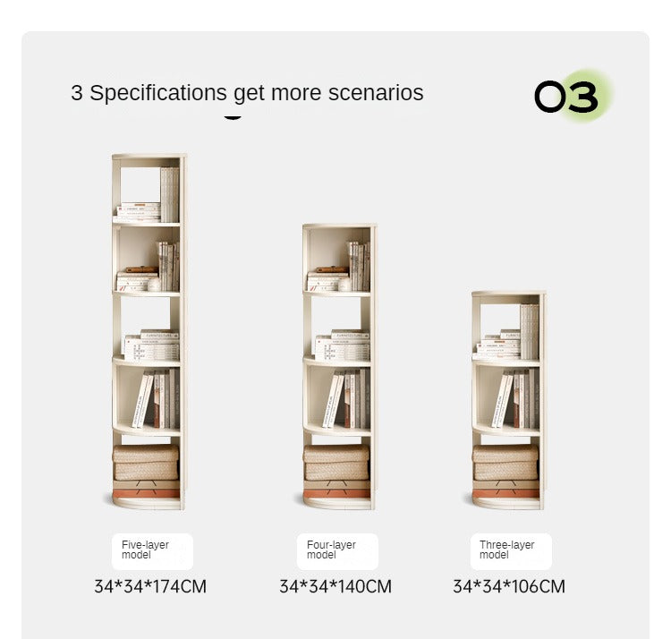 Tulipwood Solid Wood Corner Bookshelf, Floor-standing Storage Rack Cream Style