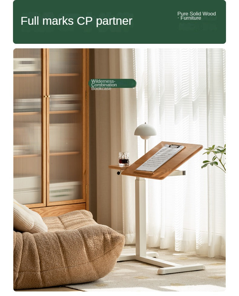 Oak, Solid Rubberwood Lifting Movable Folding Desk