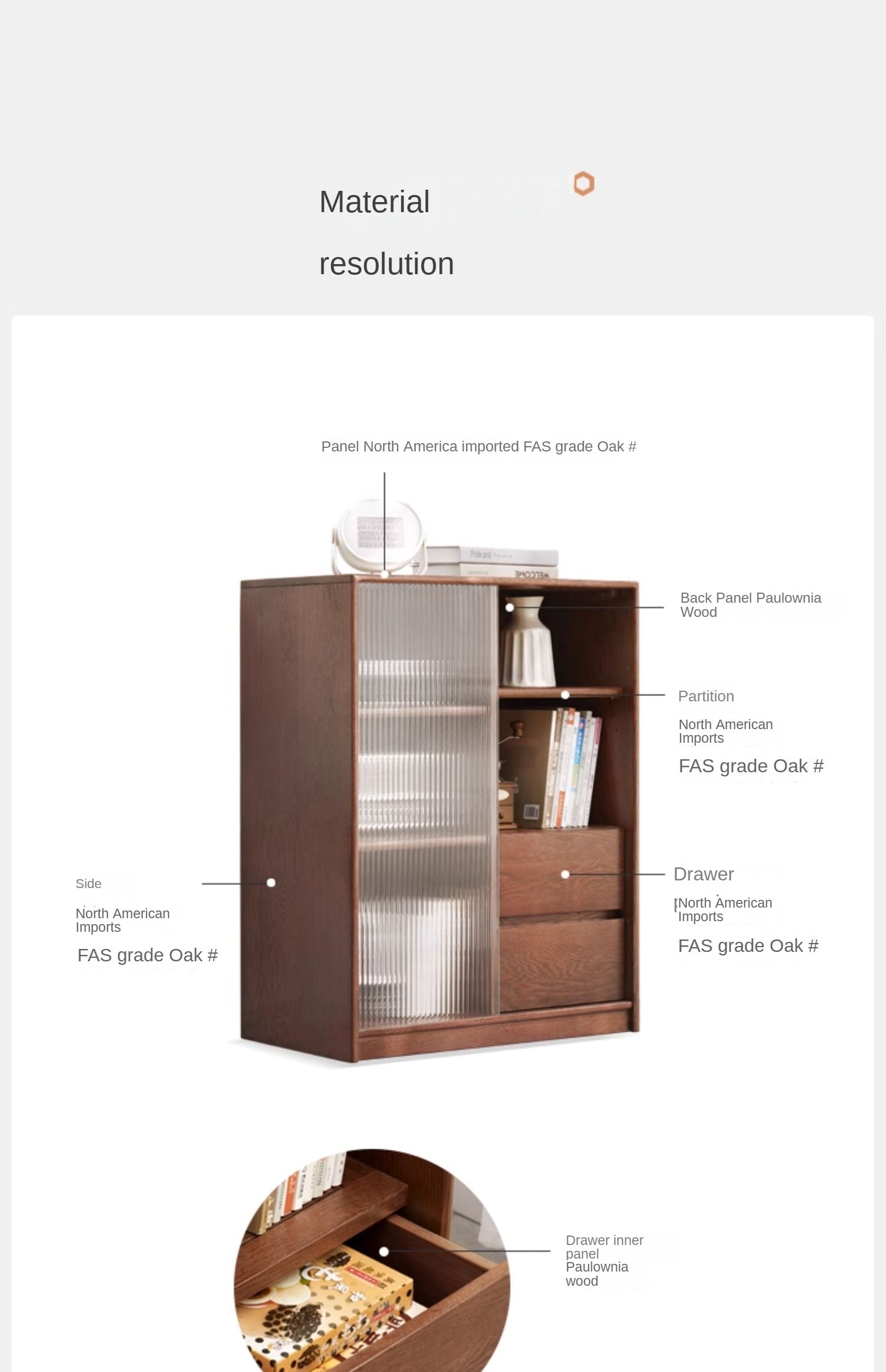 Oak Solid Wood Side Cabinet Glass Door Small Bookcase
