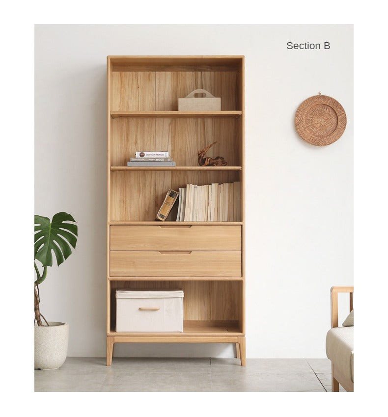 Ash Solid Wood Floor-Standing Bookcase Whole Wall Free Combination Bookshelf