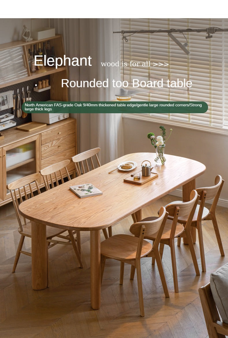 Oak Solid Wood Round Corner Long Dining Table