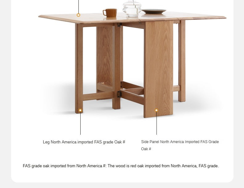 Oak Solid Wood Folding Table, Retractable Dining Table
