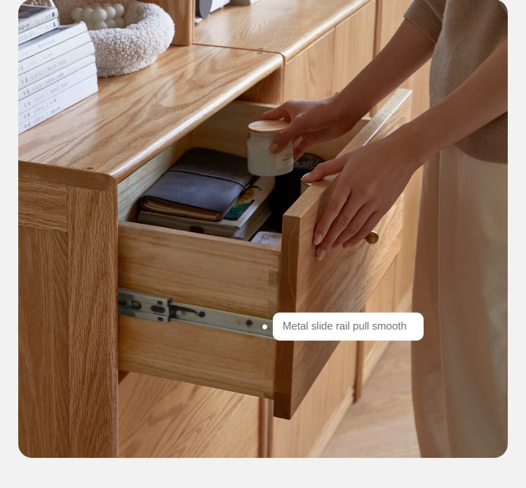 Oak Solid Wood Floor-To-Ceiling Combination Bookshelf, Glass Bookcase