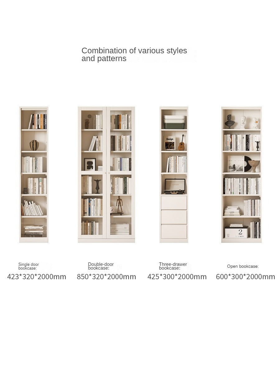 Poplar Solid Wood Combination Bookshelf Wall-To-Ceiling Bookcase Glass Door Display Cabinet Cream Style<