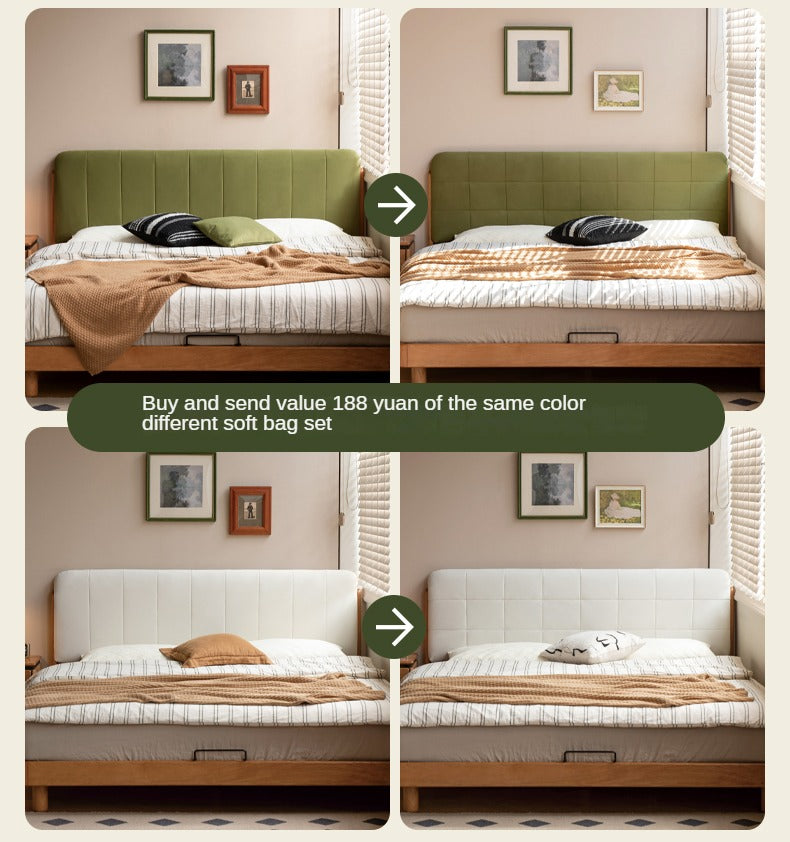 Cherry Solid Wood fabric Soft Bed