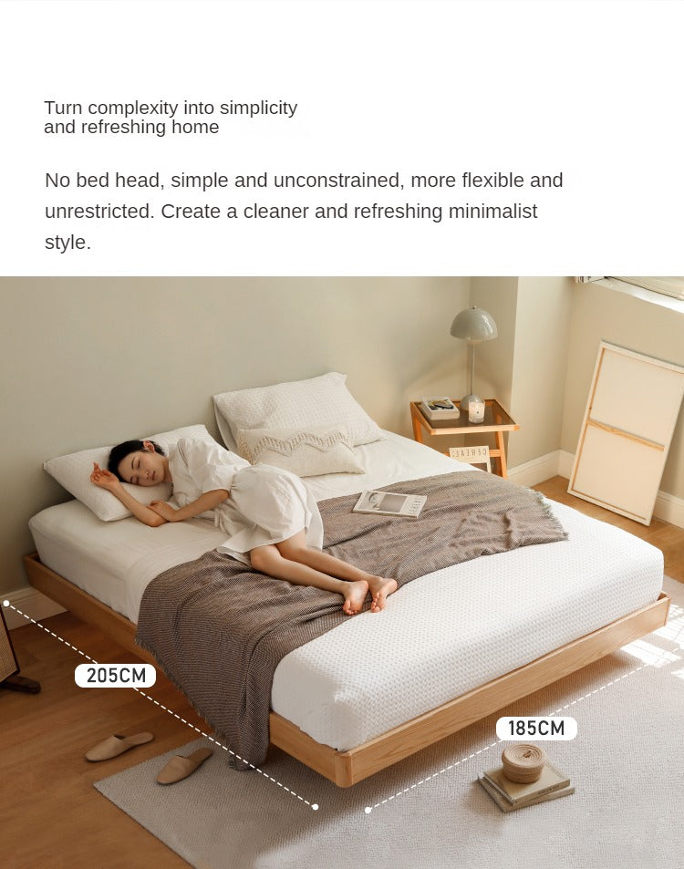Oak solid wood Suspended platform bed, headboard-free bed with light