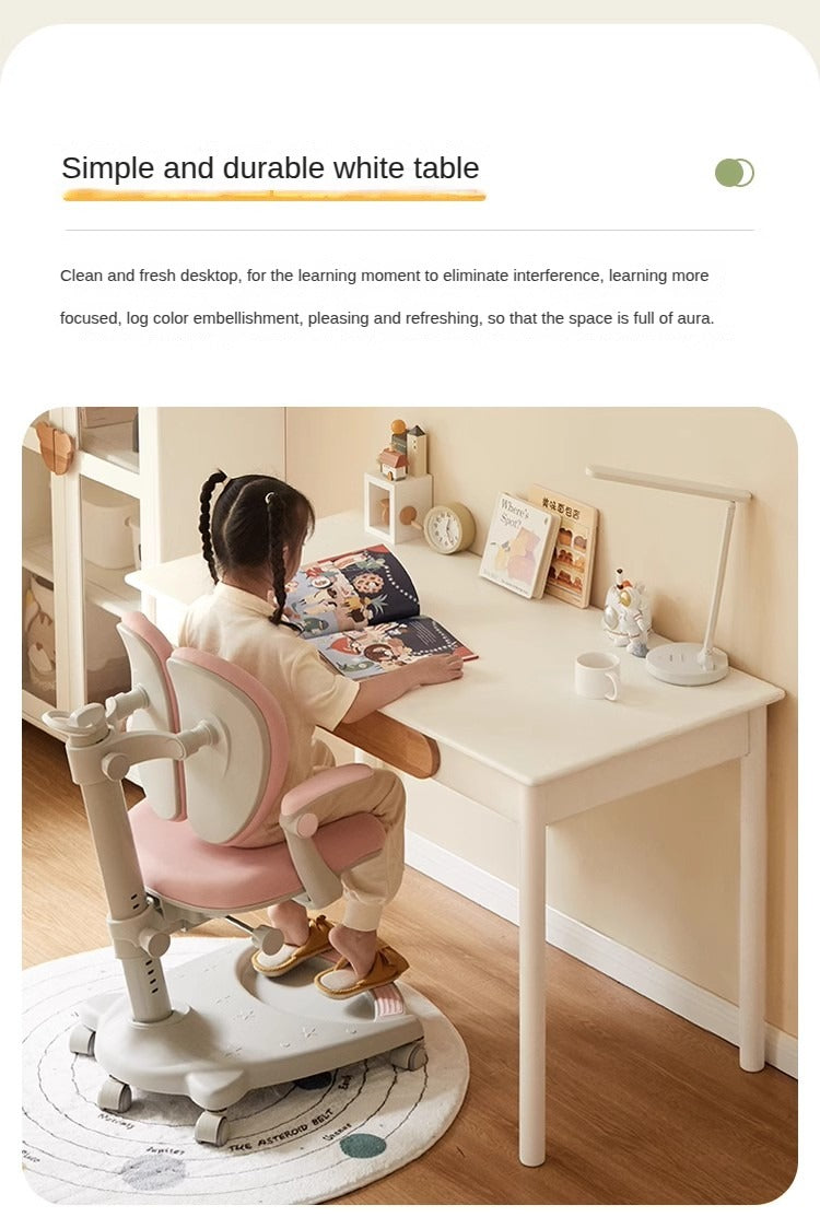 Rubber Solid Wood Cream Style Children's Writing Desk.