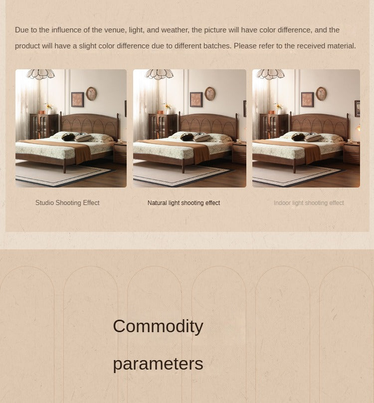 Black Walnut, Poplar Solid Wood Big Bed Retro French