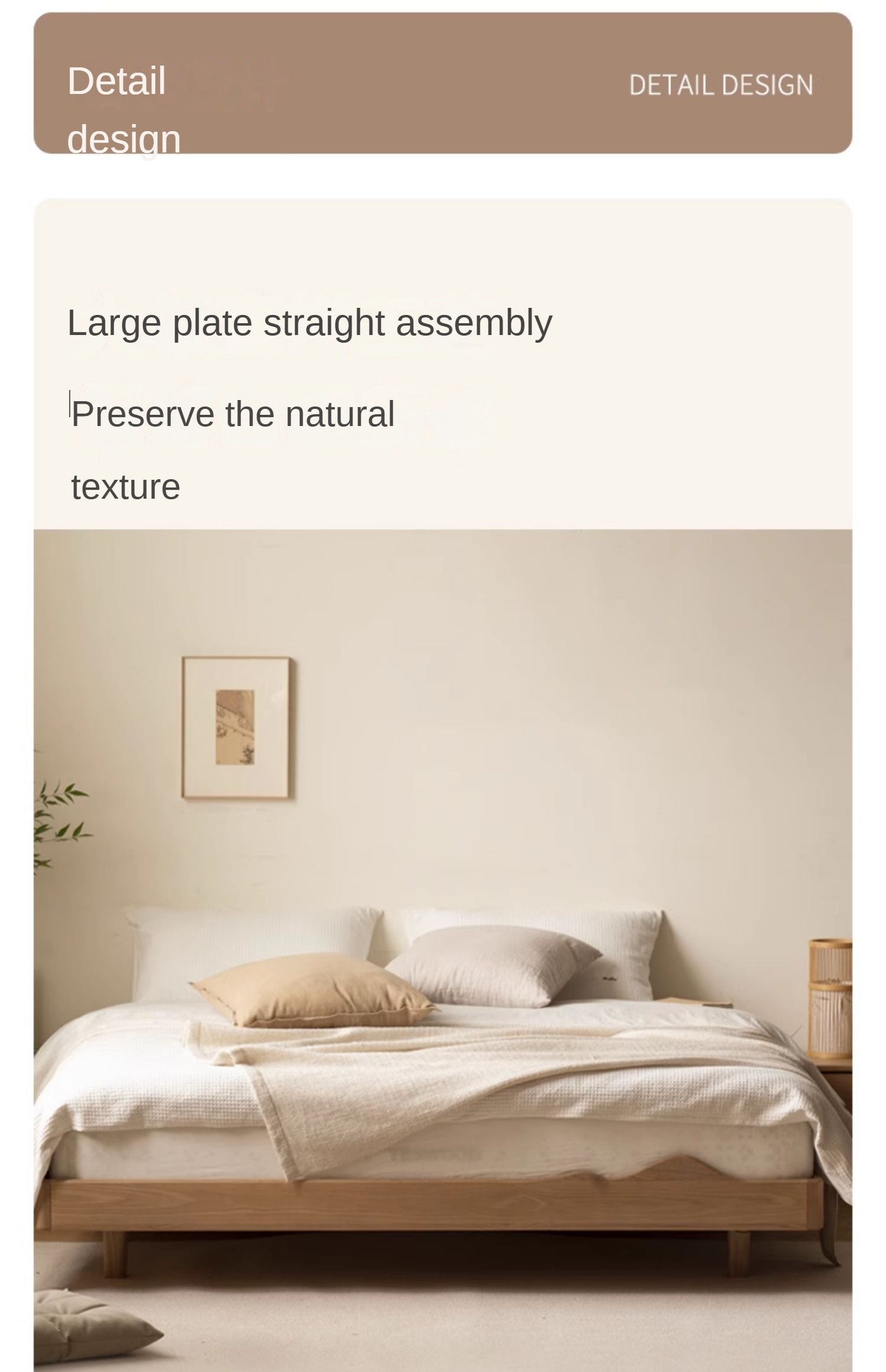 Ash Solid Wood Suspended Platform Bed, Headboard-Free Bed