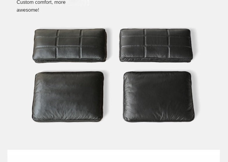 Leather Sofa Italian Black Straight Head Layer Yellow Cowhide.