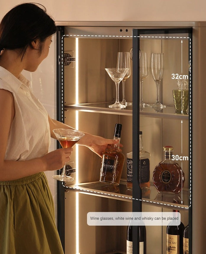 Poplar Solid Wood Wine Cabinet, Luxury Glass Door Display Cabinet LED lighting-